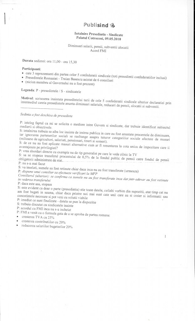 Intalnire Presedinte-Sindicate Palatul Cotroceni 09.05.2010